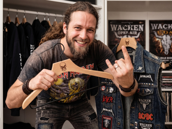 LEMMY - Der Hardrock-Kleiderbügel mit 'Totenkopf'-Laserbranding 40 cm